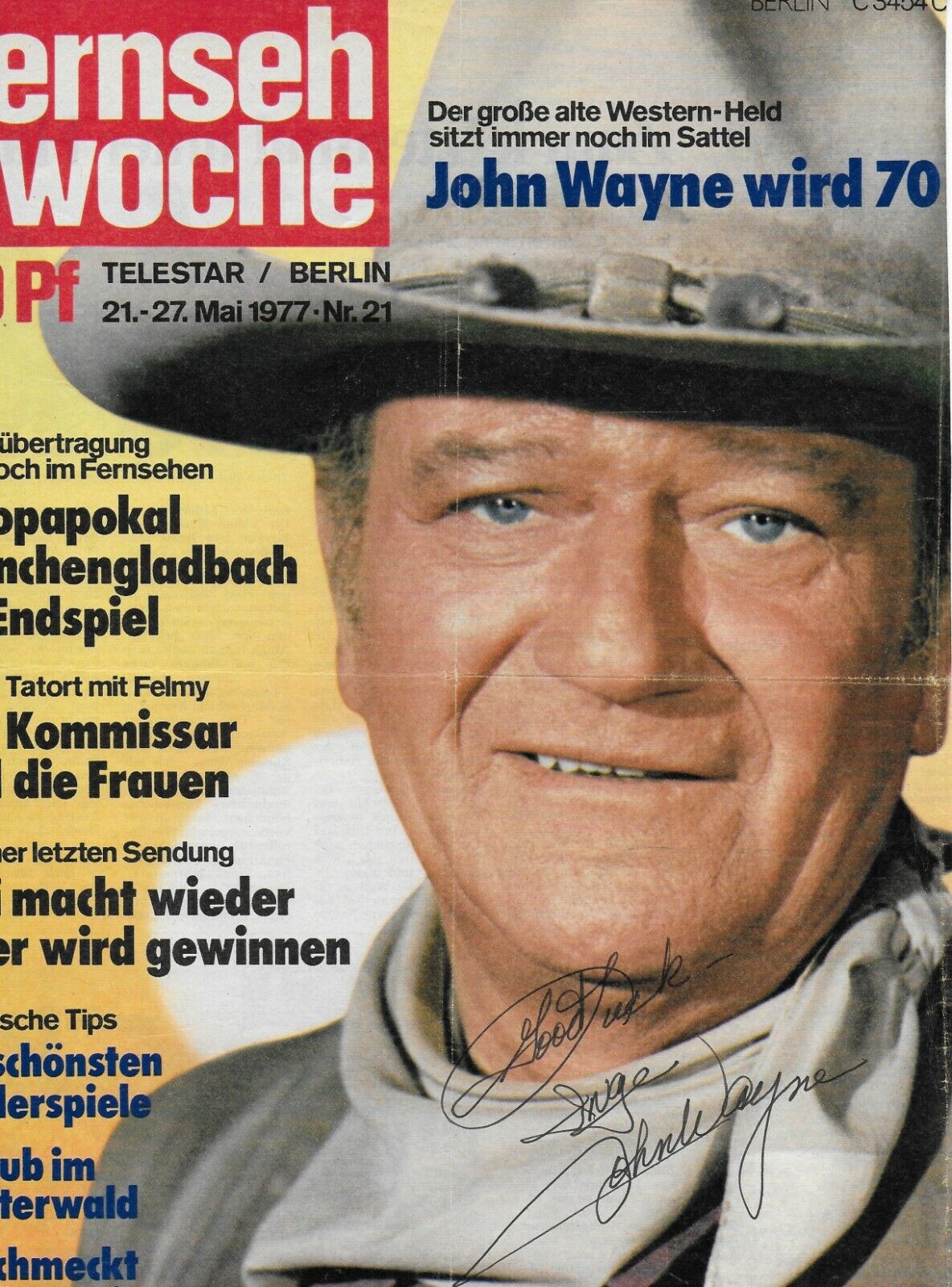 John Wayne Original Signed Vintage Magazine Cover 1977