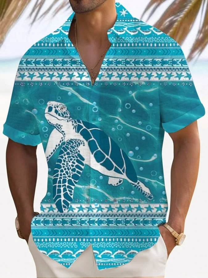 🔥Buy 3 Get 10% Off🔥Men's Hawaiian Turtle Print Lapel Short Sleeve Shirt