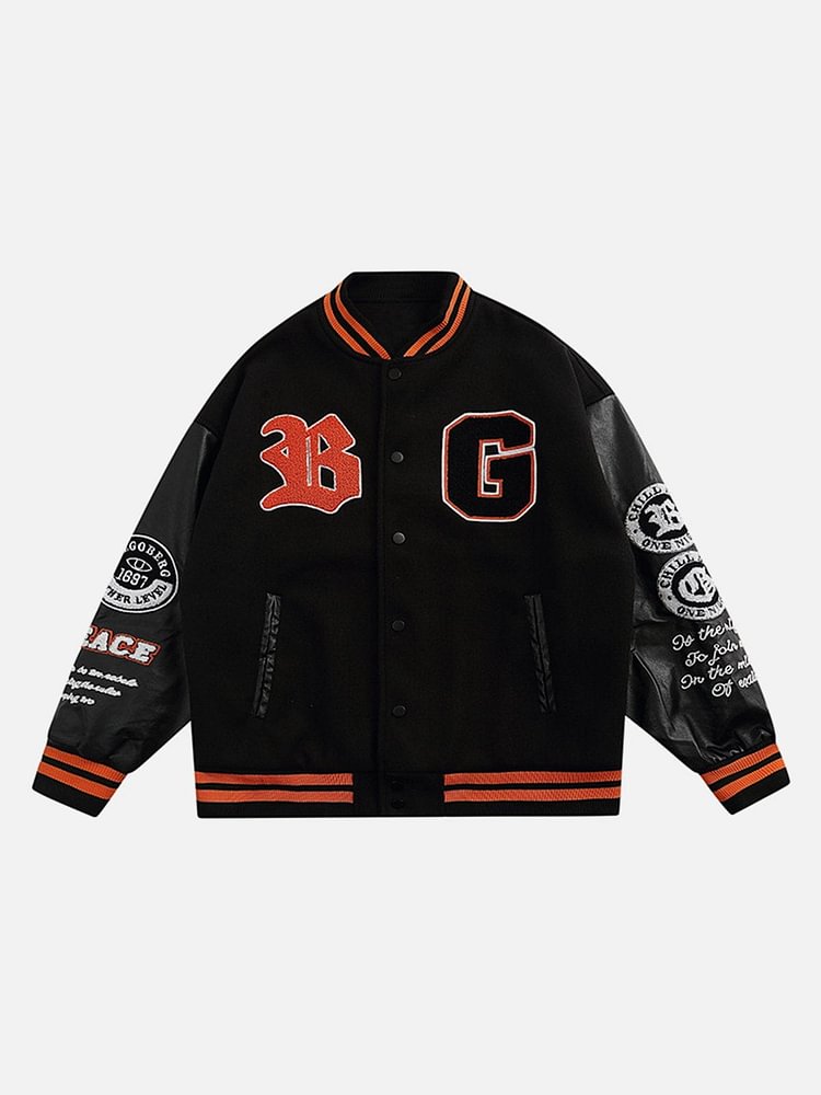 Patchwork Flcoked Letters Varsity Jacket
