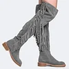 Women's Vintage Tassel Solid Low Heel Thigh High Boots