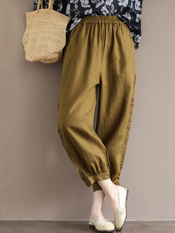 Vintage Linen Falbala Harem Capri-Pants