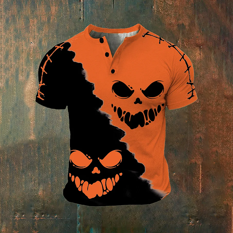 Broswear 🎃🔥Halloween Pumpkin Monster Hit Color Henry T-Shirt