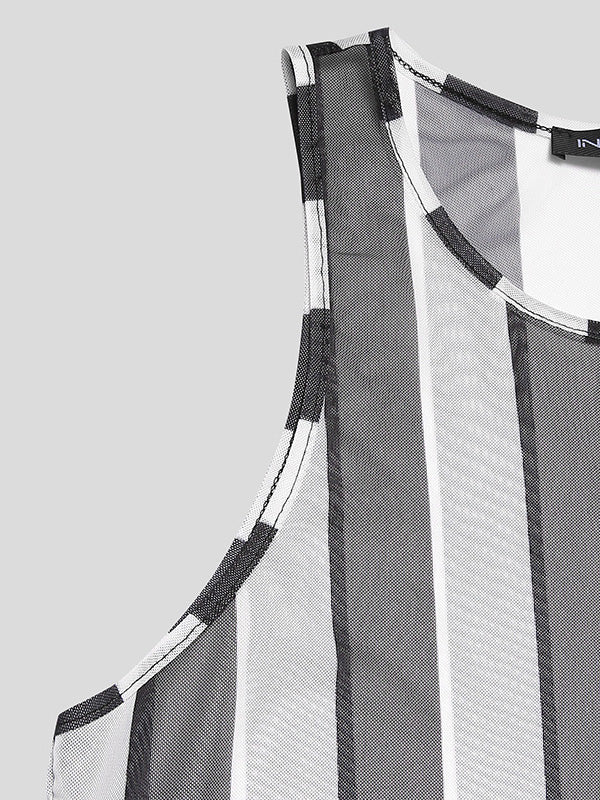 Aonga - Men's  See Through Striped VestH aonga
