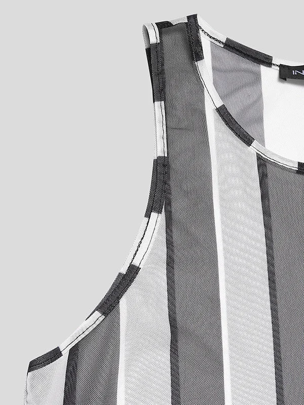 Aonga - Men's  See Through Striped VestH aonga