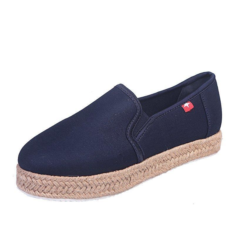 Mature Women Casual Straw Woven Canvas Shoes