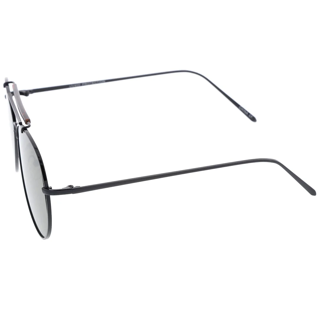 Classic Metal Double Nose Bridge Slim Temple Super Flat Lens Aviator glasses 57mm