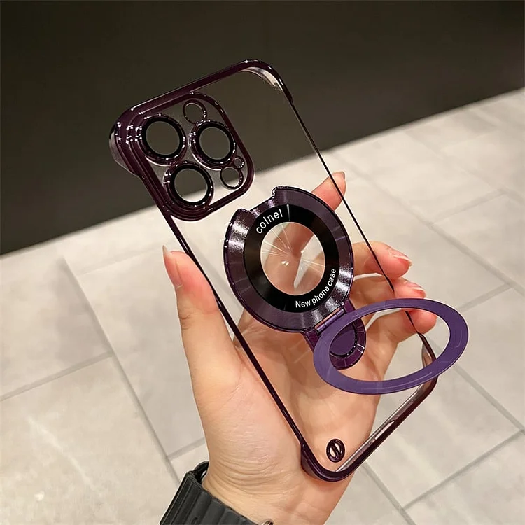 Frameless Magnetic For iPhone Case with Invisible Ring Stand
