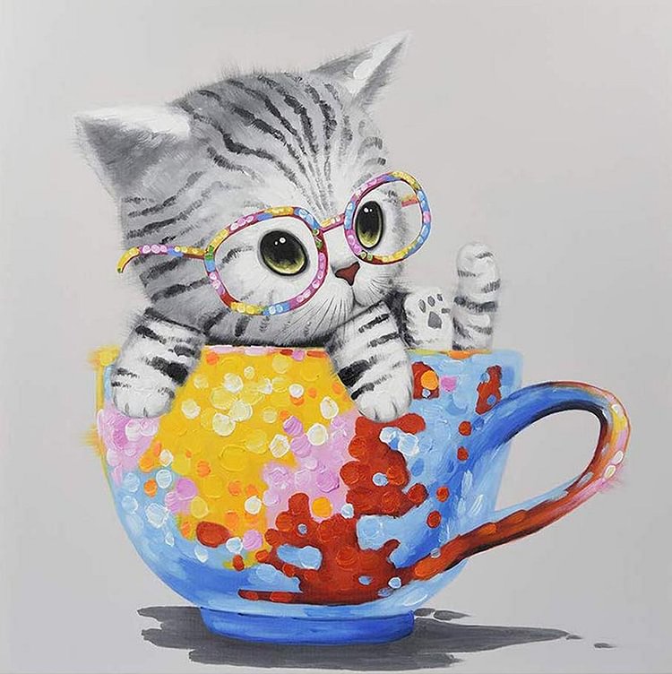 Peinture de diamant - plein rond - chat de tasse