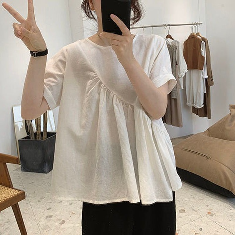 Women's Summer New Loose and Thin Half-sleeved Cotton and Linen T-shirts