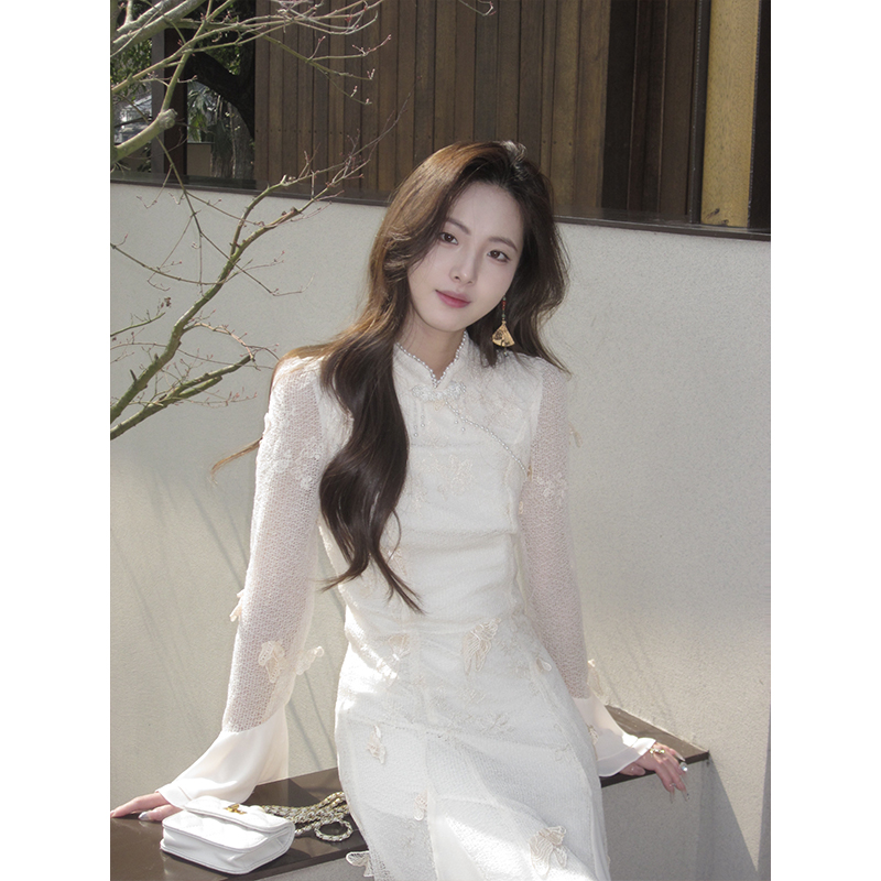 Rantaly New Chinese Sle Long Sleeve Gentle Women's Dress Waist Cinched Fish Tail Skirt Autumn Fashion ZHUYIYI Soft Polyester Dress