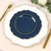 10 Pack | 8" Navy Blue Hard Plastic Dessert Appetizer Plates, Disposable Tableware, Baroque Heavy Duty Salad Plates with Gold Rim
