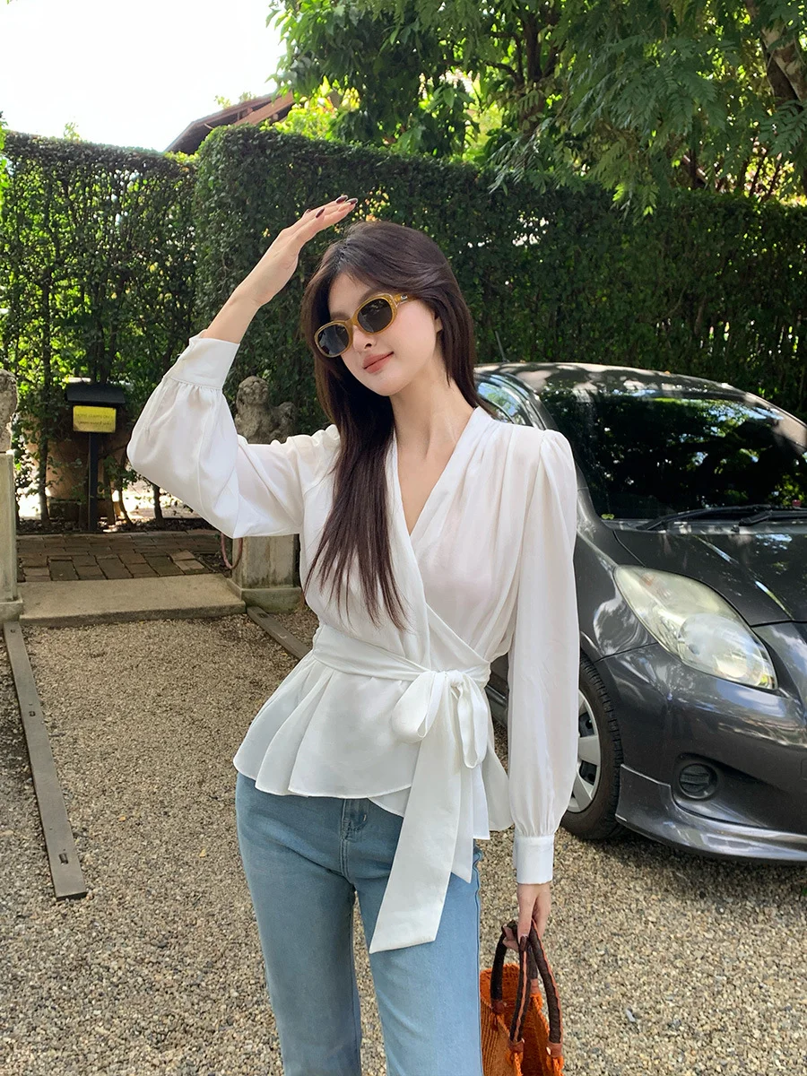 Nigikala Nigikala Xixi 13 Line 2025 Spring New Strap Solid Loose Shirt Long-Sleeved Top Woman 89181