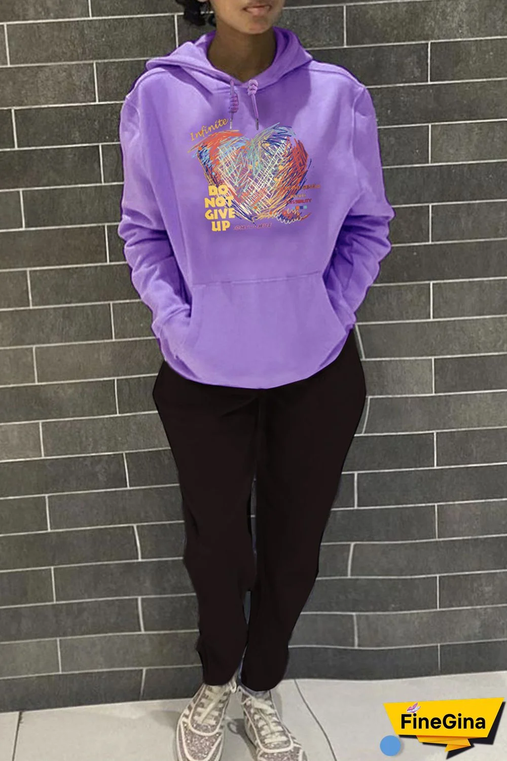 Purple Casual Print Patchwork Basic Hooded Collar Long Sleeve Two Pieces