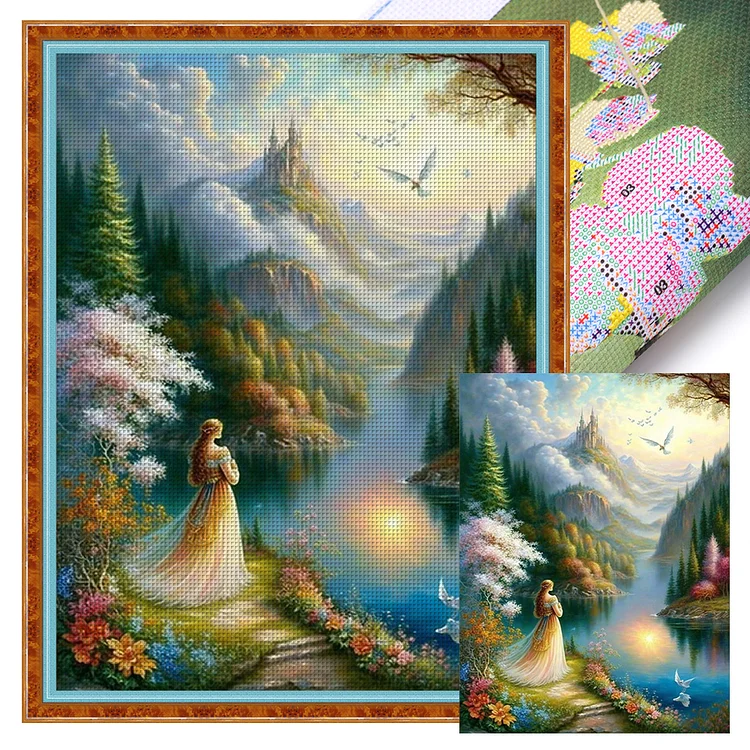 【Huacan Brand】Beautiful Scenery In The Mountains 11CT Stamped Cross Stitch 40*55CM