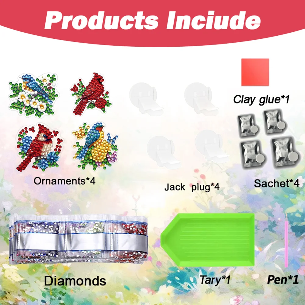 4pc Bird DIY Diamond Painting Car Air Vent Clip Air Freshener for Adult Beginner