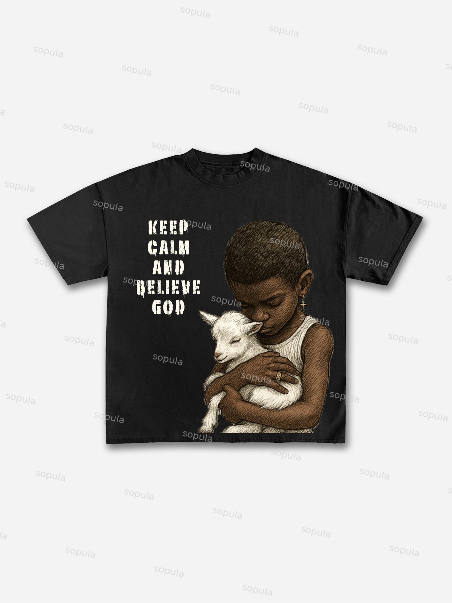 Keep Calm And Believe God Vintage Graphic Cotton T-shirt - Sopula｜Premium Graphic Tees & Graphic Clothing