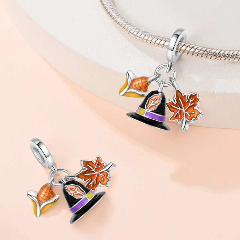 925 Silver Plated DIY Ornament Accessories Bracelet Autumn Thanksgiving Maple Leaf Owl Charm Beads New