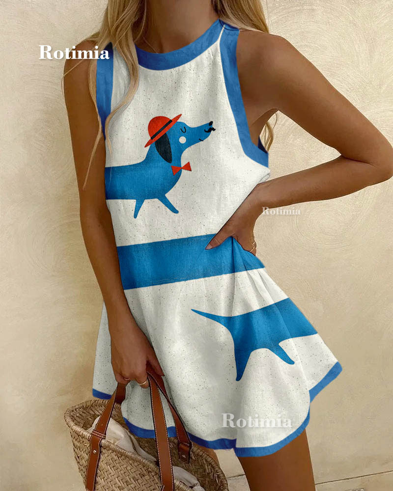 Pink Panther Casual Print Sleeveless Dress