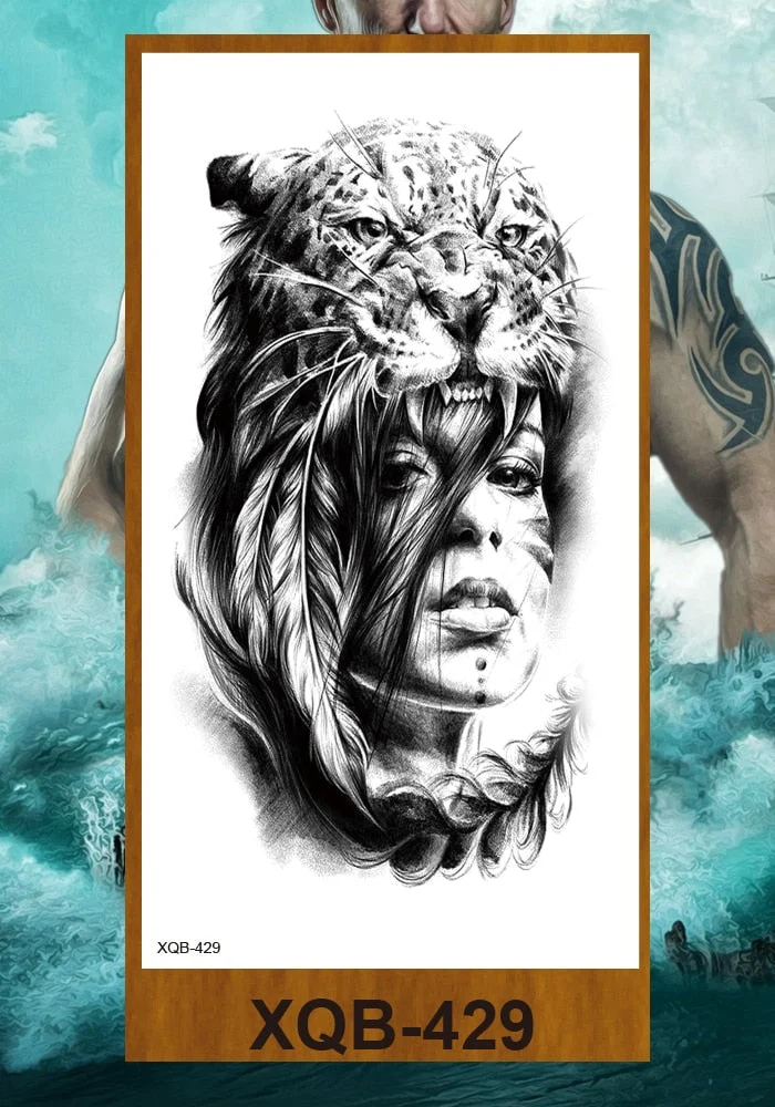 Temporary Tattoos Stickers Beauty & Snake Bear Owl Fox Mermaid Egypt Queen Sexy Men Women Girl Flower Arm Body Chest Fake Tatoo