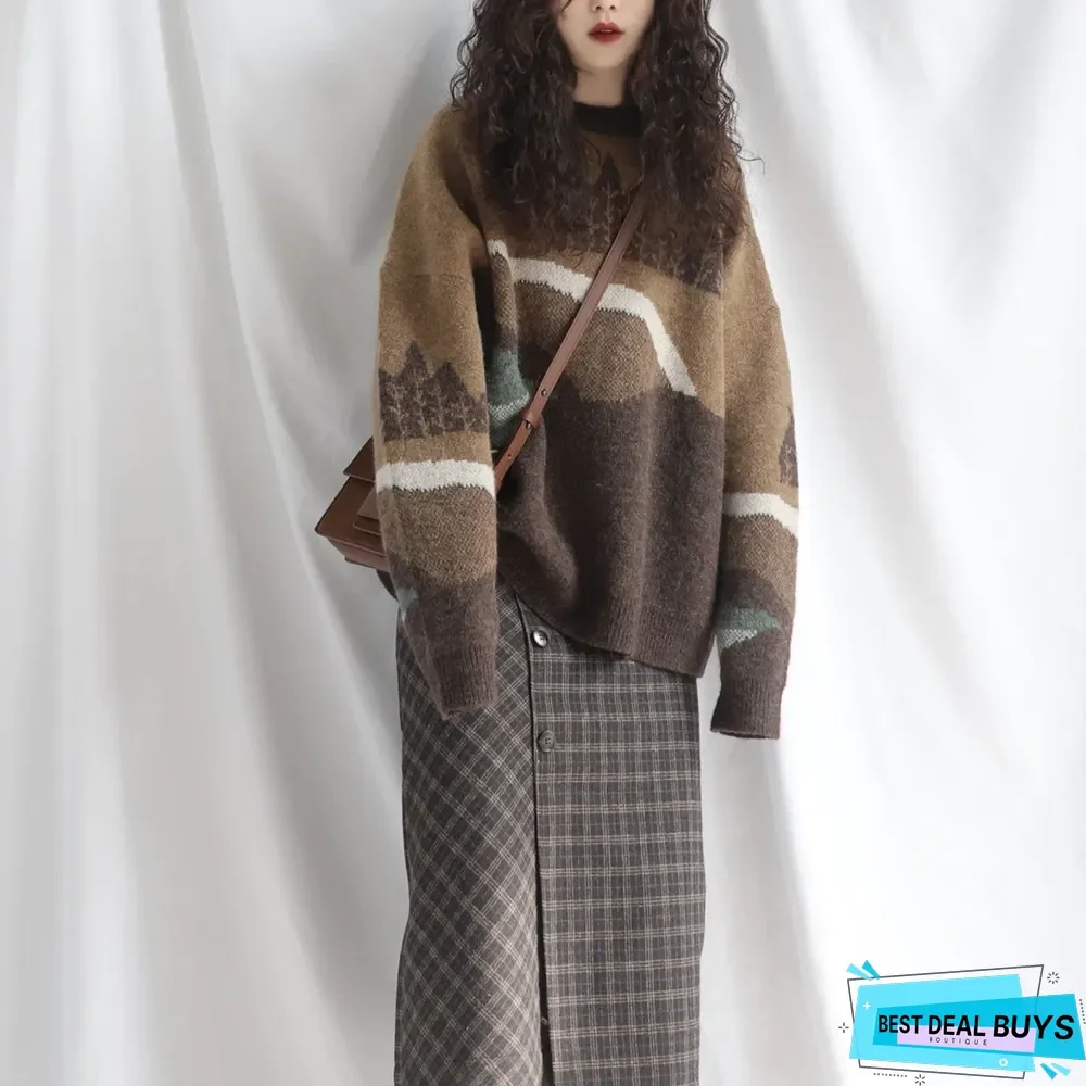 Dark Retro Pullover Loose Print Lazy Sweater