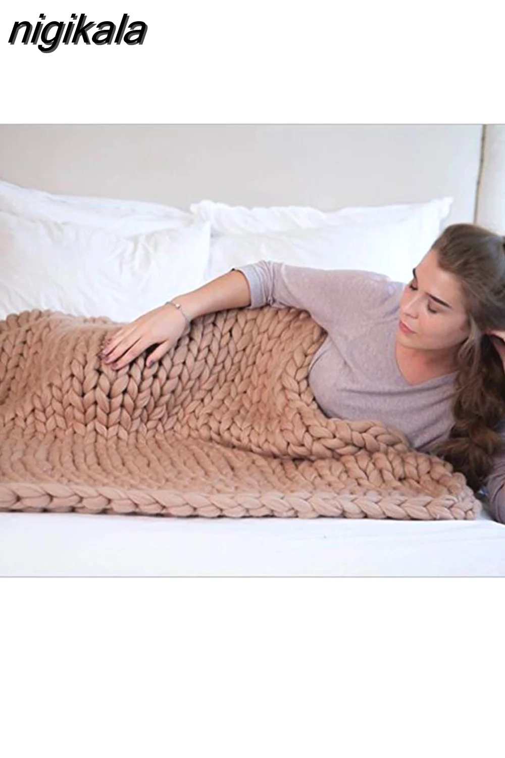 nigikala Chunky Merino Wool Blanket Thick Big Yarn Roving Knitted Blanket Winter warm Throw Blankets sofa bed blanket