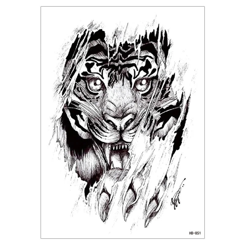 Waterproof TemporaryTattoo Sticker For Men Women Tiger Wolf Death Skull Temporary Tattoo Fake Henna Skeleton King Animal Tatoo