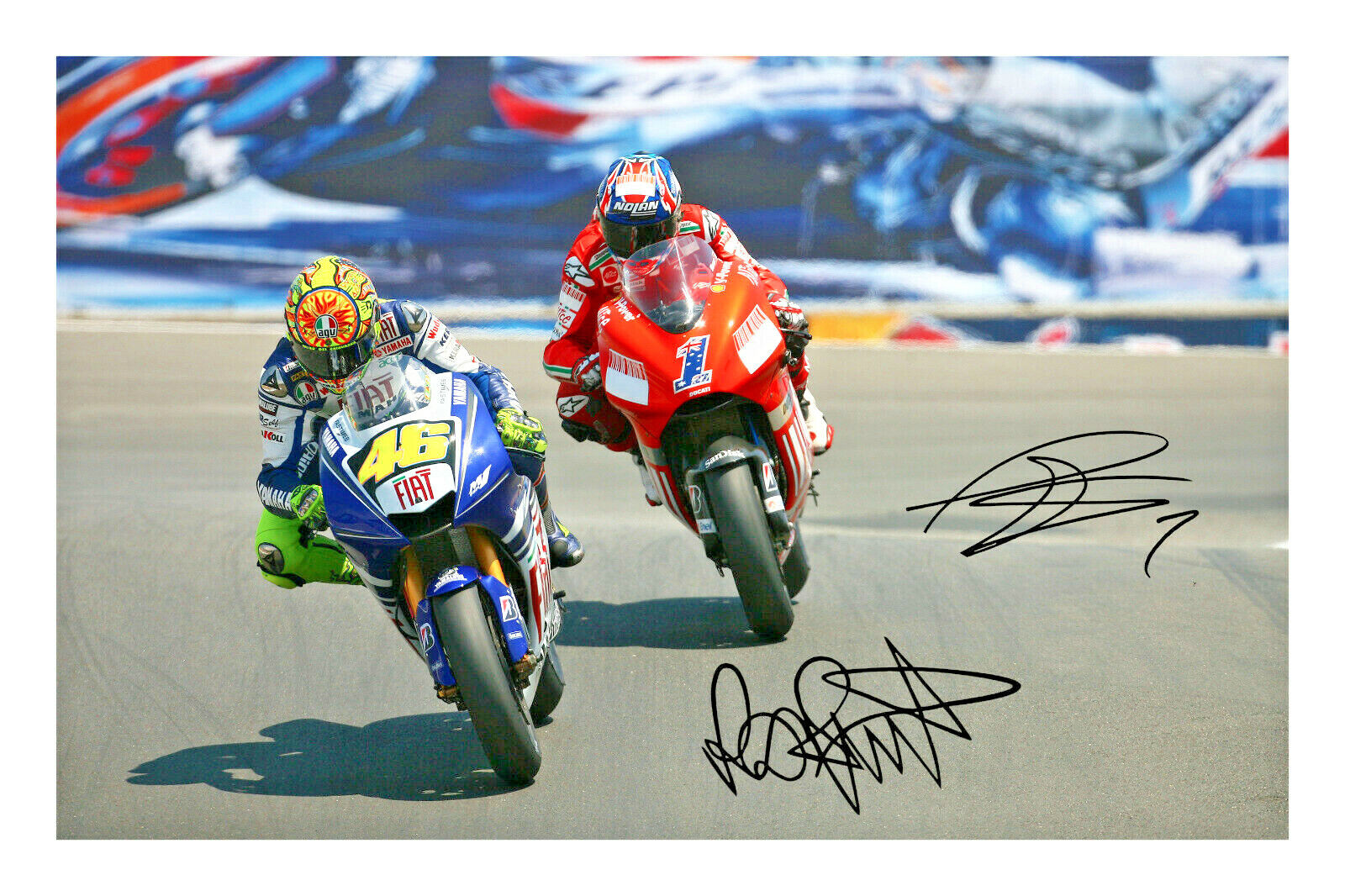 Valentino Rossi & Casey Stoner Signed A4 Photo Poster painting Print Autograph MotoGP