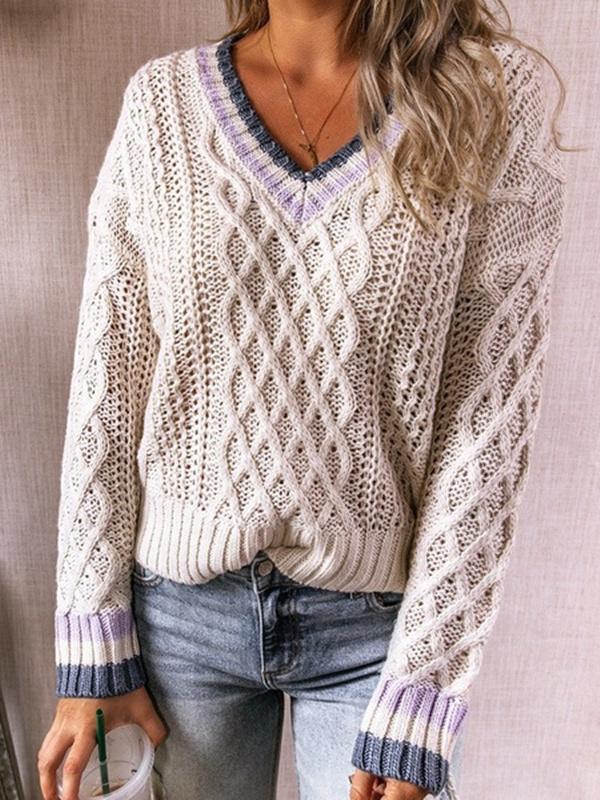 Women's Casual Multi-Color Knitted V-neck Top