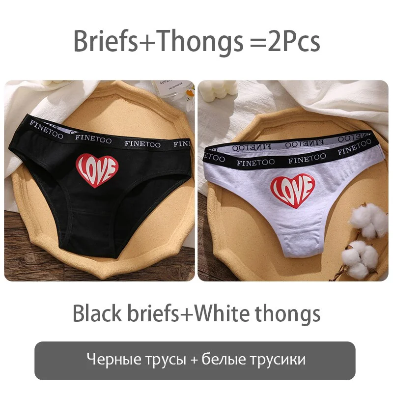 FINETOO Fashion Printing Panties Love Heart Cotton Underwear Women M-2XL Female Underpants Plus Size Girls Briefs Lingerie 2021