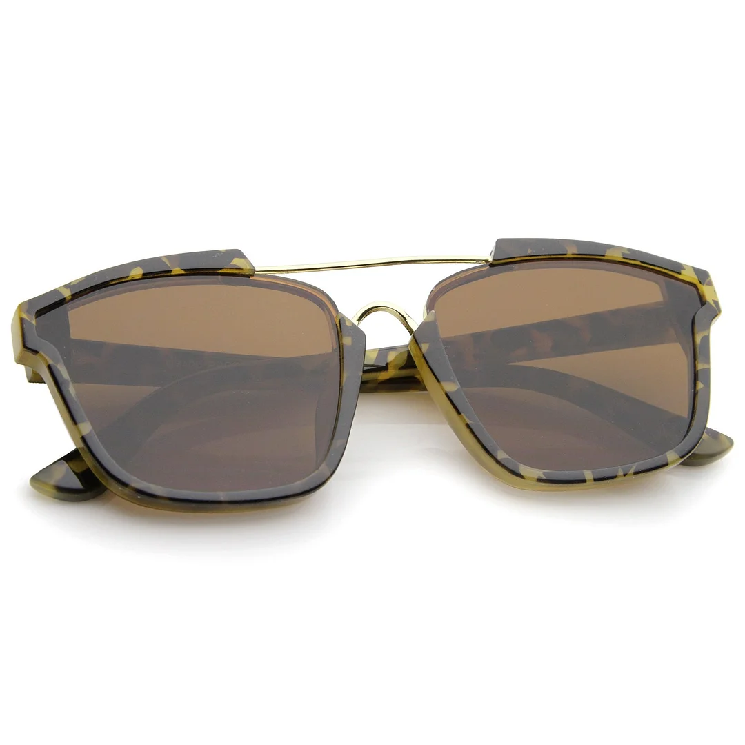 Modern Semi-Rimless Horn Rimmed Crossbar Flat Lens Square glasses 58mm