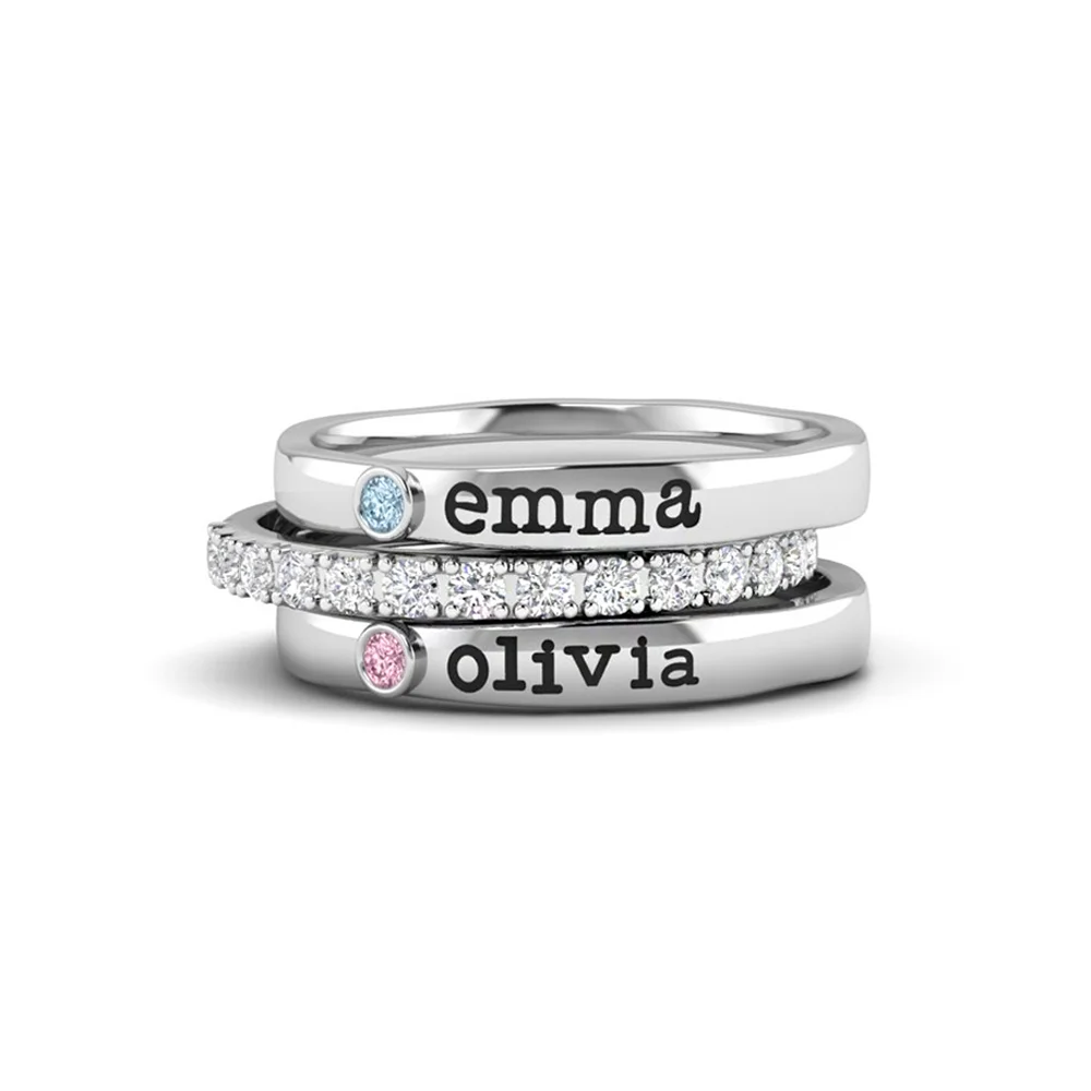 Born in Love Birthstone Name Ring Stack Best Gift for MOM,Wife,Girlfriend Husband Boyfriend Dad