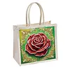 Green Background Rose DIY Linen Diamond Art Painting Tote Bag for Adults