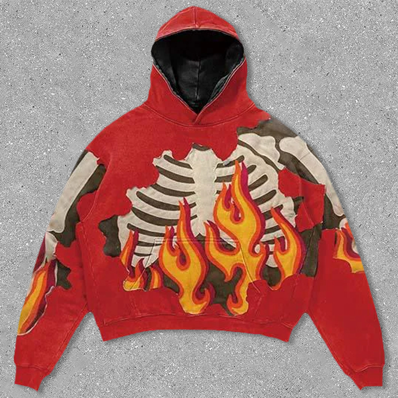flame skeleton print hoodie