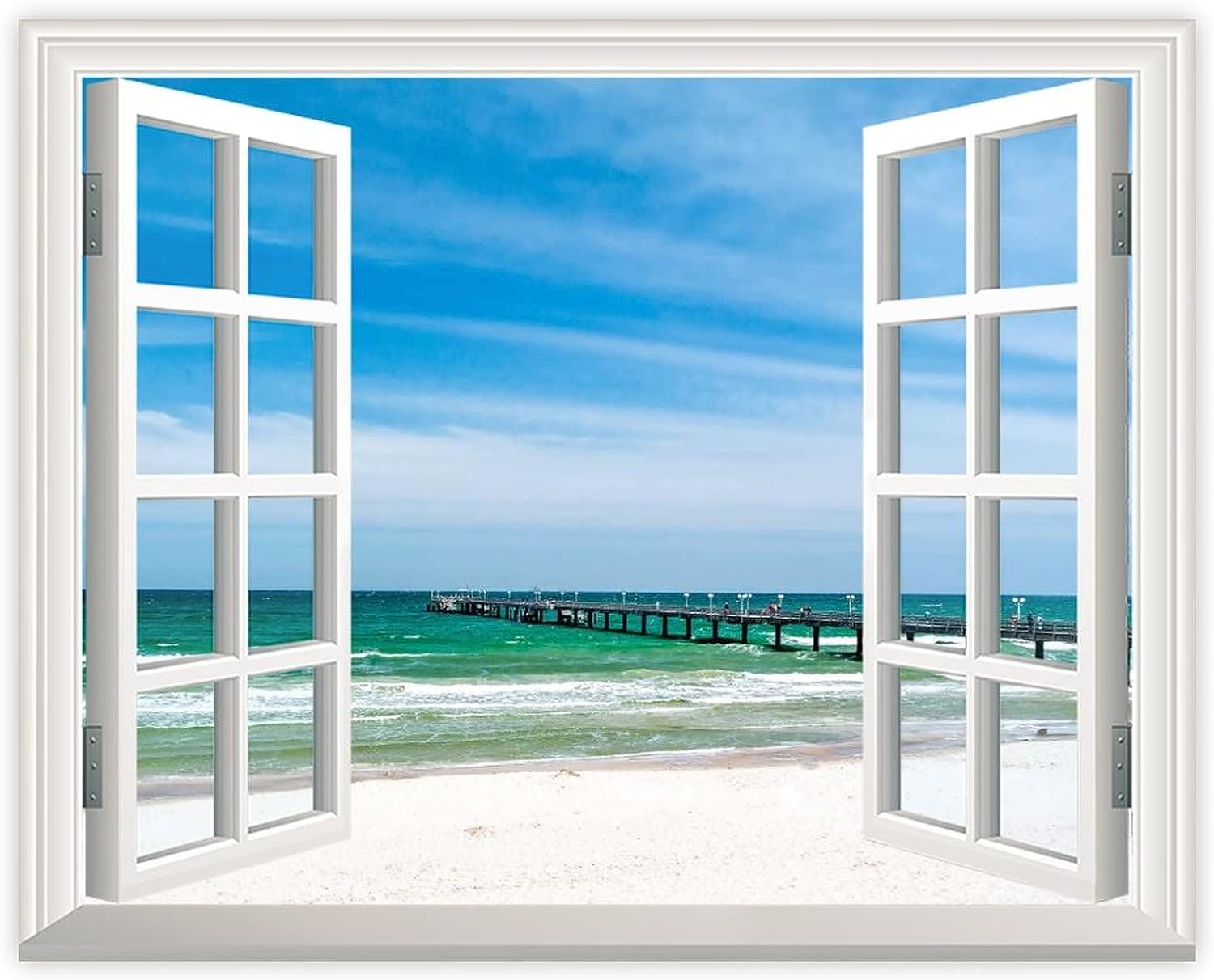 Framed Canvas Painting With Window View Bridge And Sky Ready To Hang Canvas Wall Art Poster Print Wall Hanging Painting Artwork Home Decor For Living Room Bedroom Beach House 8&#034;x10&#034;