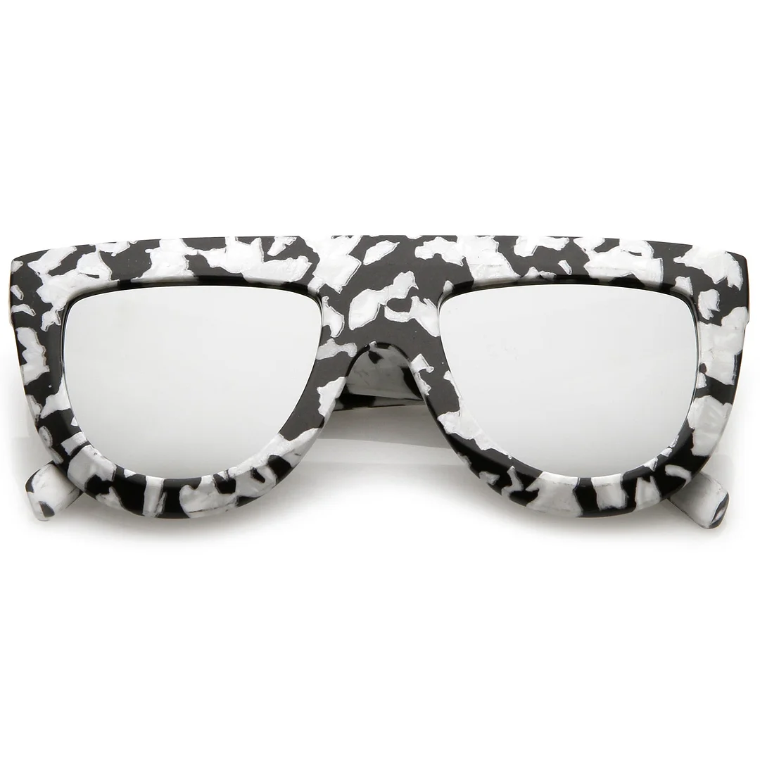 Oversize Chunky Matte Marble Print Wide Arms Flat Lens Flat Top glasses 51mm