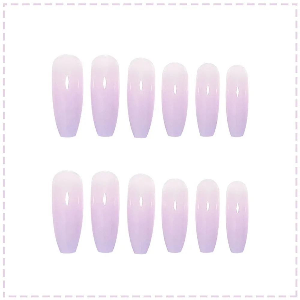 24pcs Naked Purple Gradient False Nails Detachable Ballerina Wearable Artificial Fake Nails Full Cover Long Coffin Nail Tips-Nail Inspo