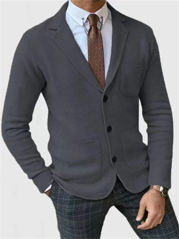 Men's Autumn and Winter Solid Color Casual Slim Long-sleeved Single Row Three-button Suit Casual Formal Suit-Cosfine