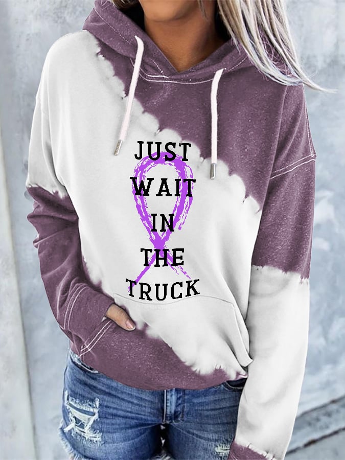 Domestic Violence Awareness Just Wait in The Truck Purple Ribbon Print Hoodie