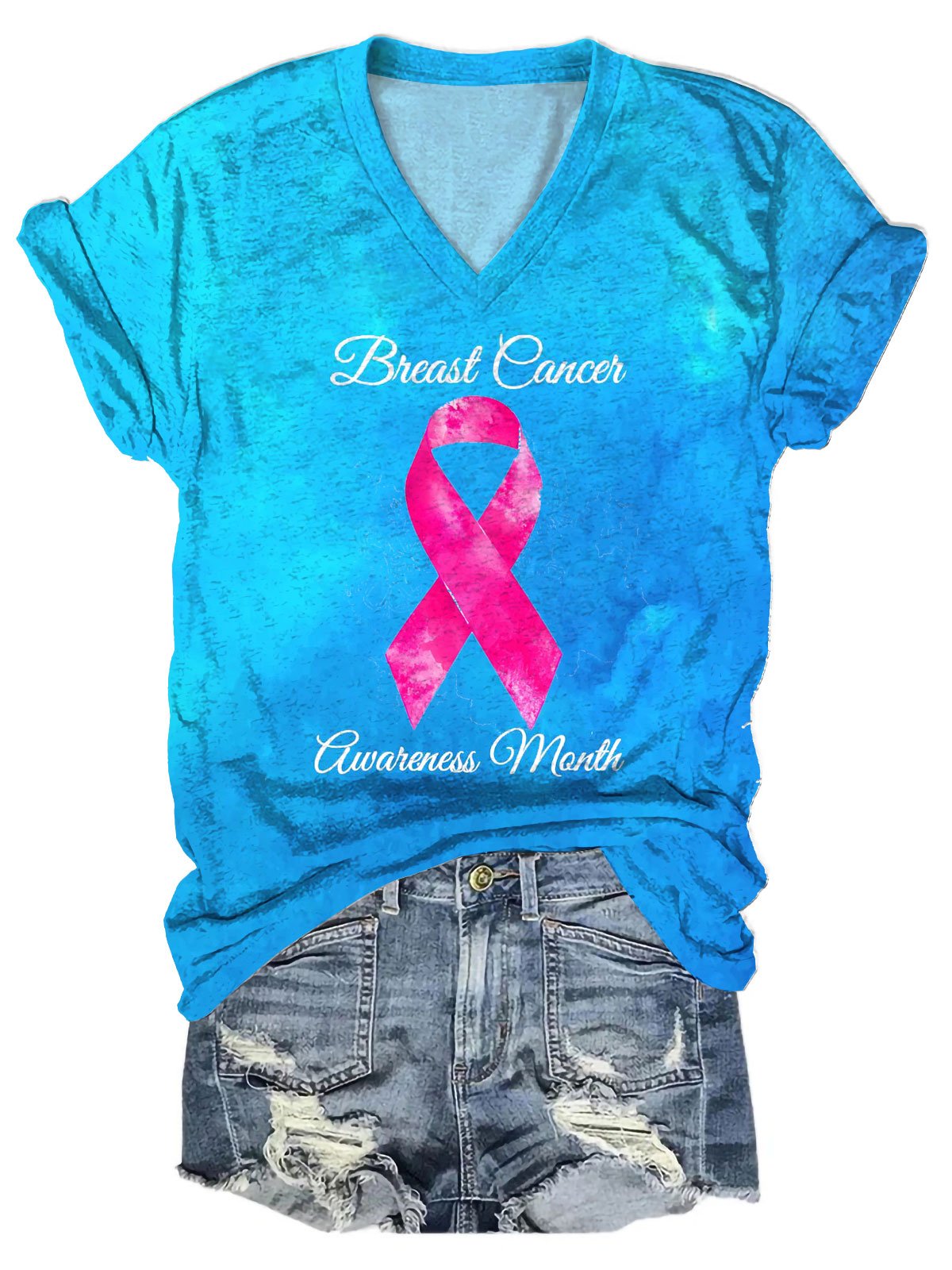 Women's Breast Cancer Awareness V-neck Casual T-Shirt