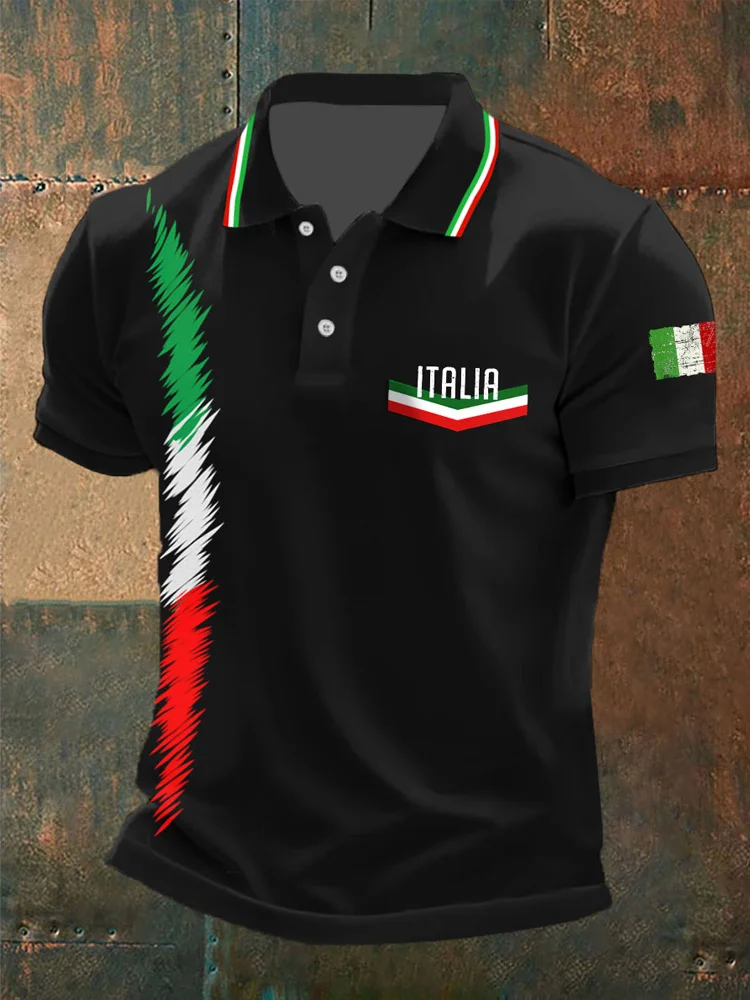 Polo casual da uomo con stampa della bandiera italiana