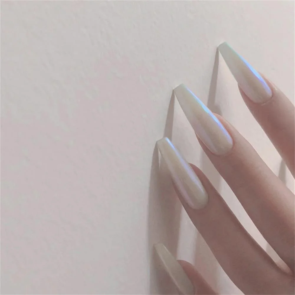 24pcs Gradient Aurora Mirror Design False Nails Long Stiletto Press on Nails Wearable Full Cover Fake Nail Detachable Nail Tips-Nail Inspo
