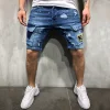 Men's Perforated Embroidered Denim Shorts by Inlyline
