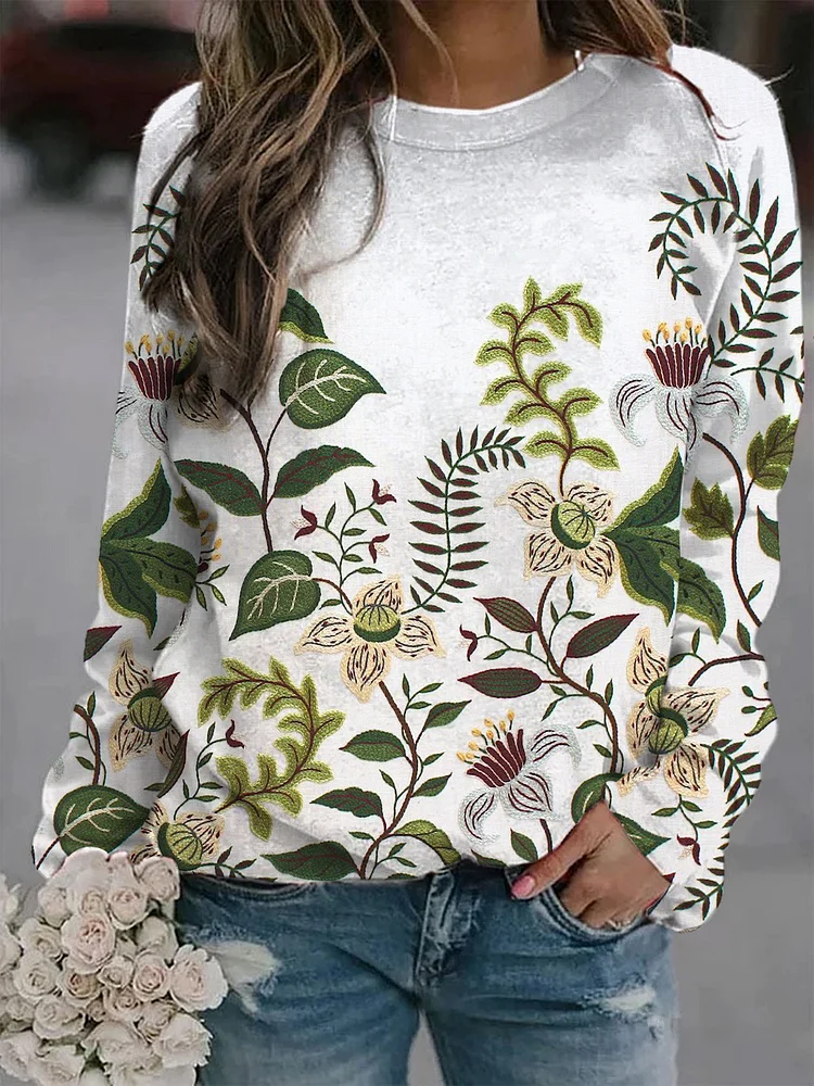 Women's Vines And Flowers Floral Leaf Printed Casual Sweatshirt