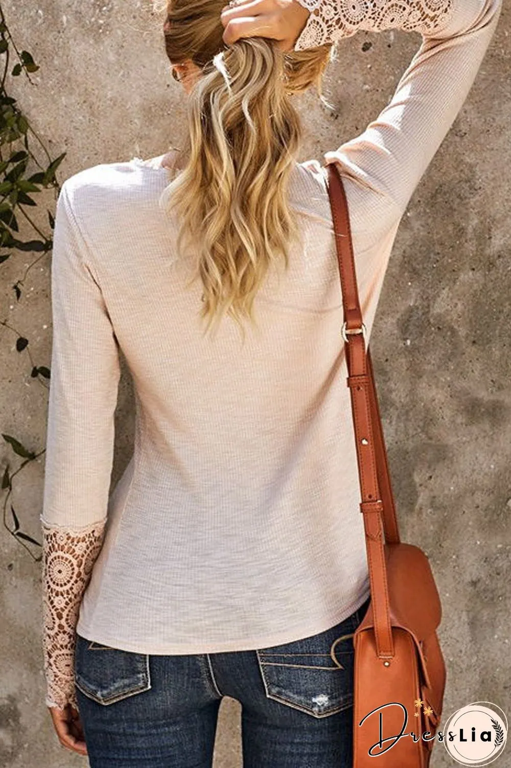 Lace Patchwork Button Long Sleeve Top