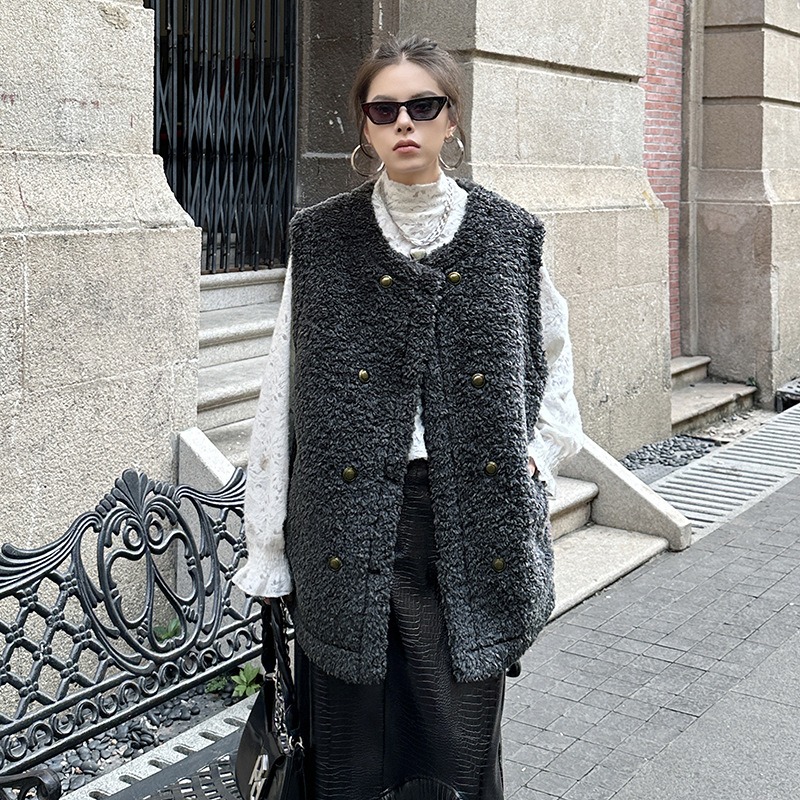 Niche Design Solid Color Lambswool Sleeveless Vest