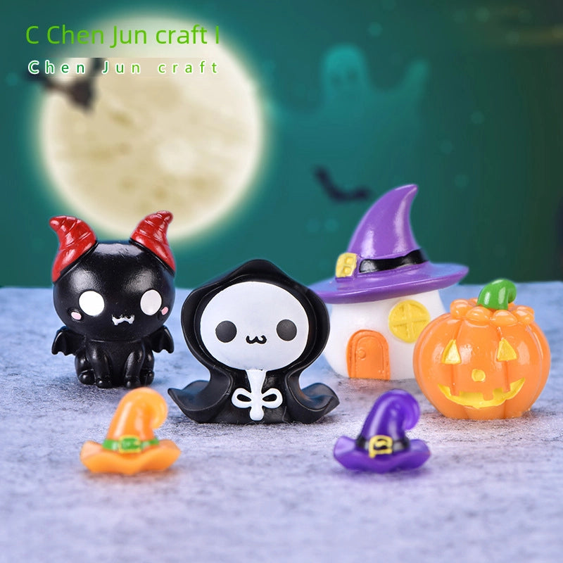 Micro-landscape Meaty Small Ornaments New Cute Pumpkin Lamp Ghost Vampire Creative Key Chain Halloween Ornaments