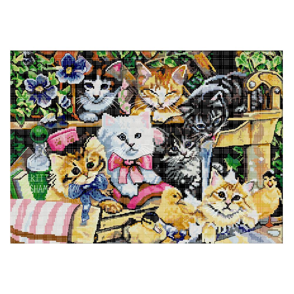 

Cat Family - 14CT Stamped Cross Stitch - 47*35cm, 501 Original