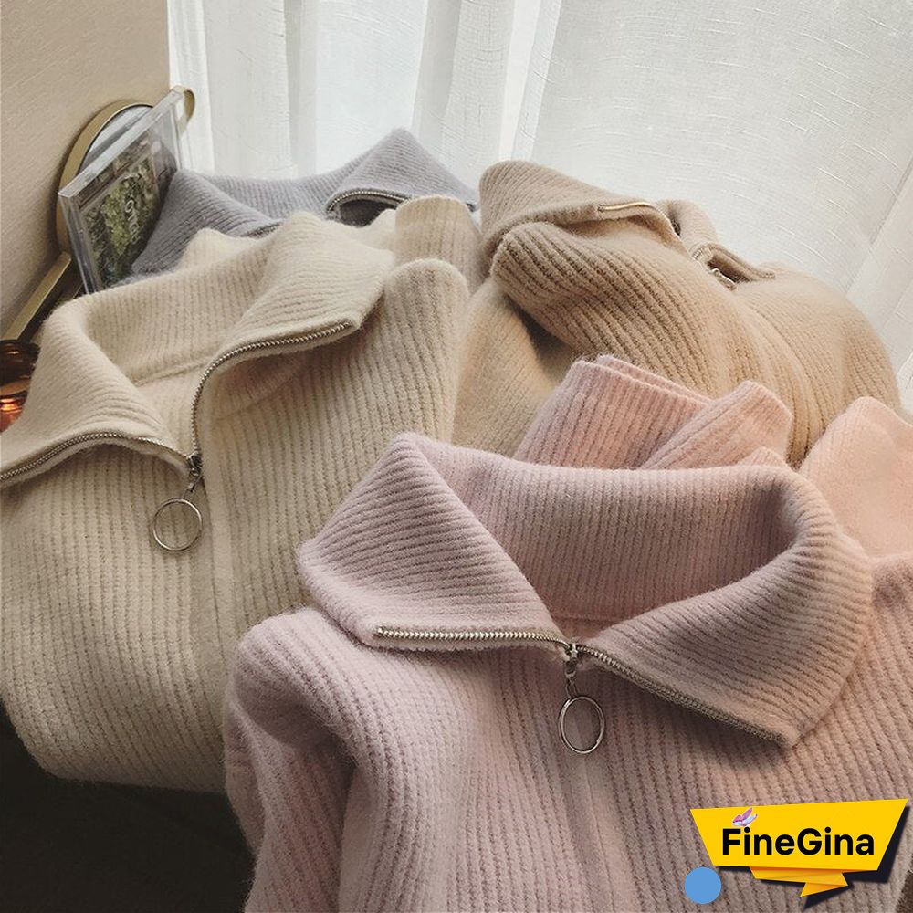 Sweater For Women Autumn New Pullover Women Zipper Korean Fashion Knitted Oversize Sweaters Knitwear Thick Women'S Turtleneck