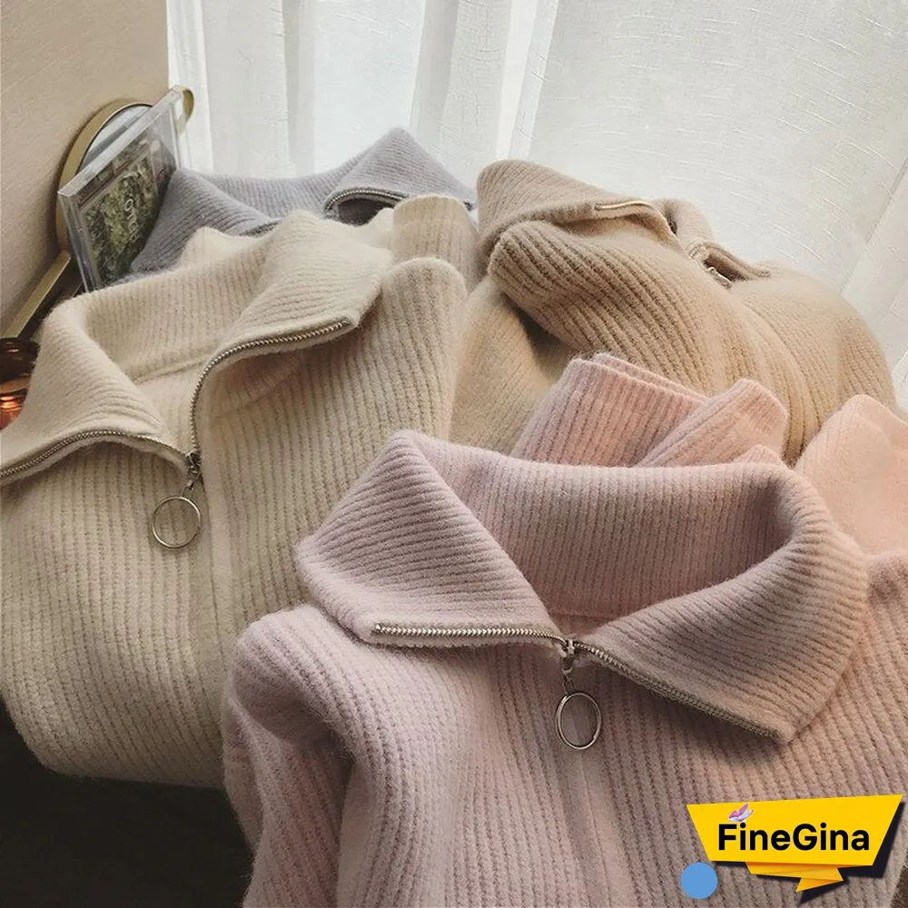 Sweater For Women Autumn New Pullover Women Zipper Korean Fashion Knitted Oversize Sweaters Knitwear Thick Women'S Turtleneck
