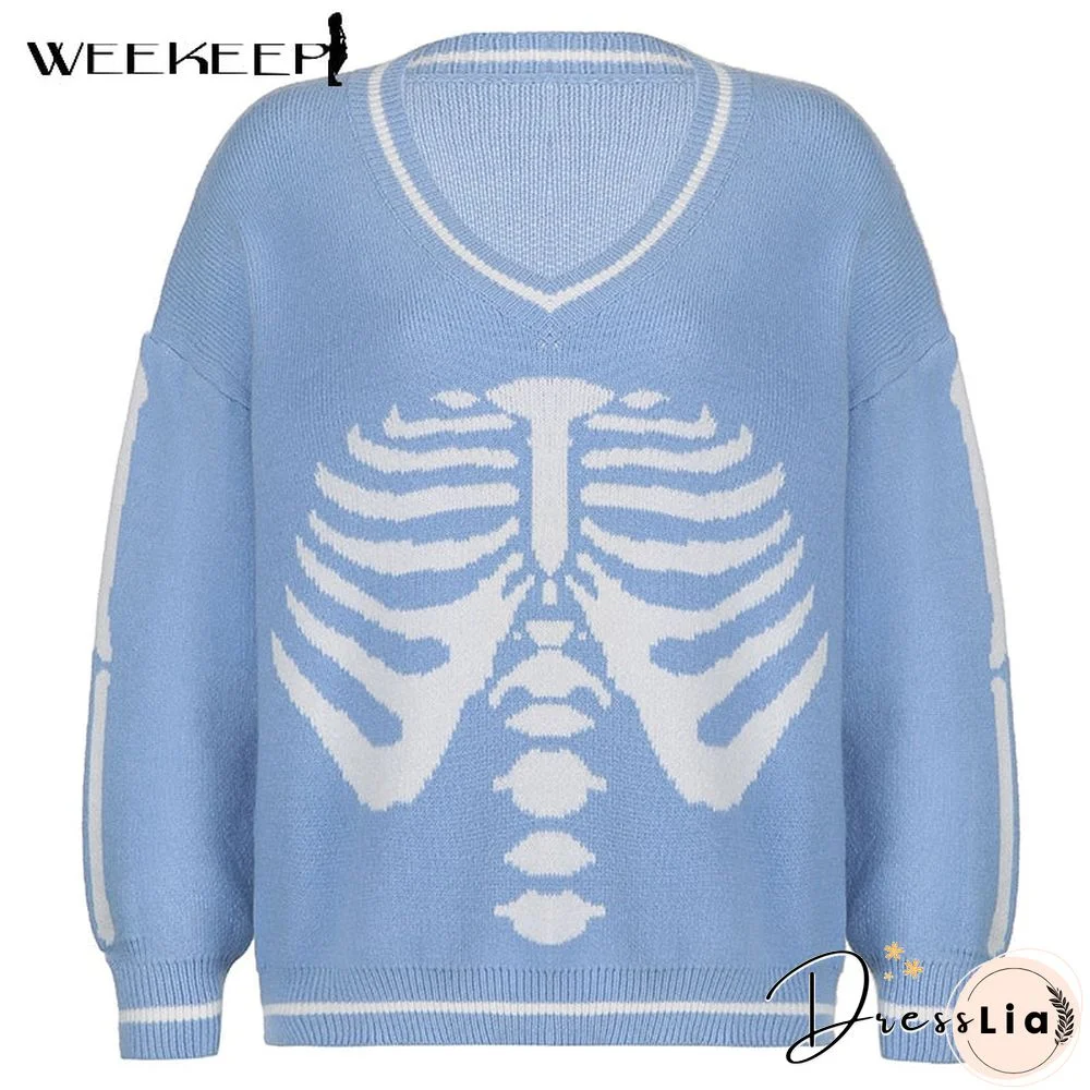 Weekeep Y2K Chic Print Streetwear Oversized Sweater Women'S Casual Autumn Winter Knitted Jumper Fashion Loose Knitwear Pullovers